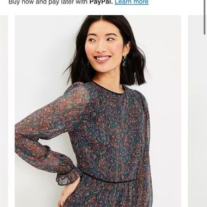 NWT Loft Shimmer Paisley Velvet Trim Swing Dress XS